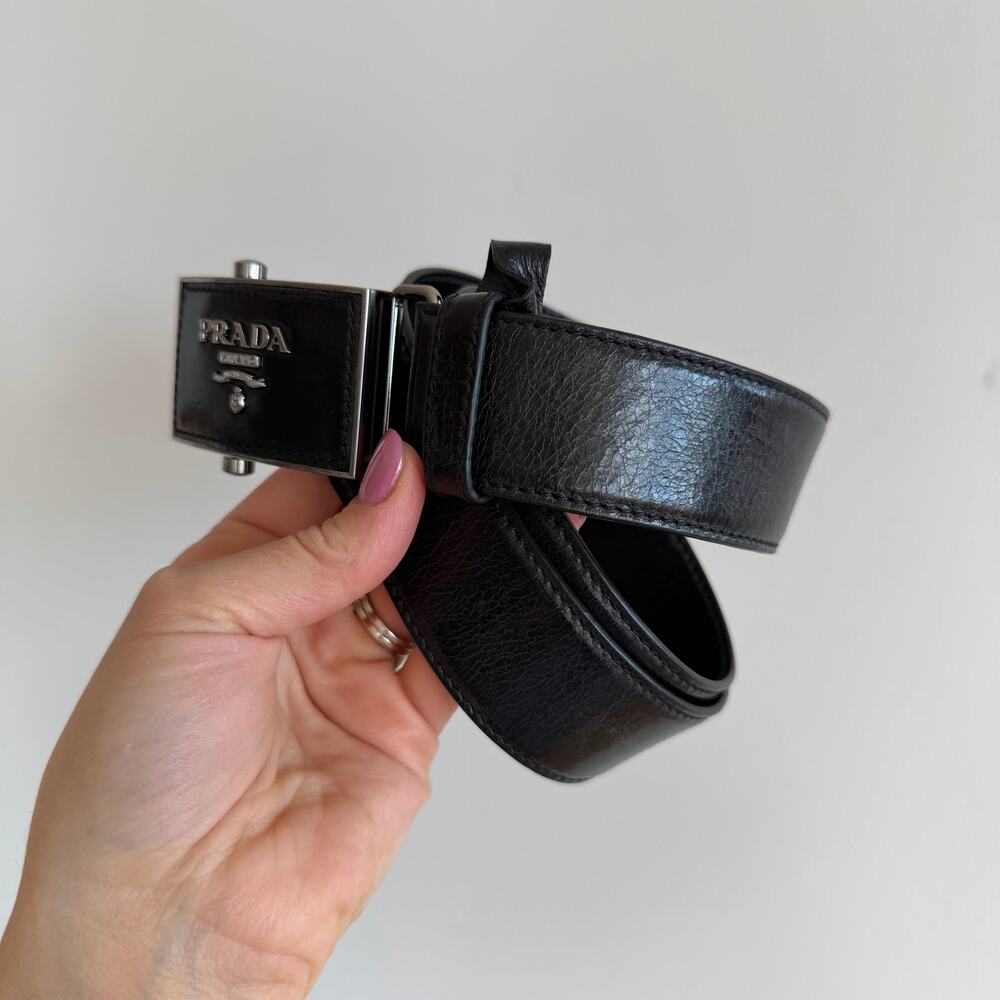 PRADA Saffiano Leather Classic Adjustable Slide Buckle Belt Black 44 - Picture 11 of 11